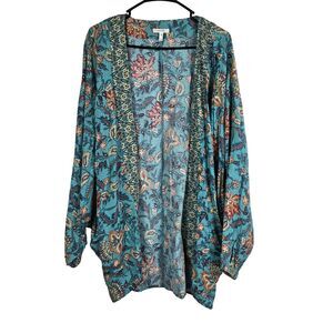 Maurice's Women's Size S/M Open Front Kimono Blue Floral